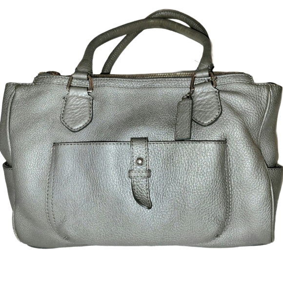 Cole Haan Pebbled Leather Silver Tote with Silver Hardware - Picture 1 of 16